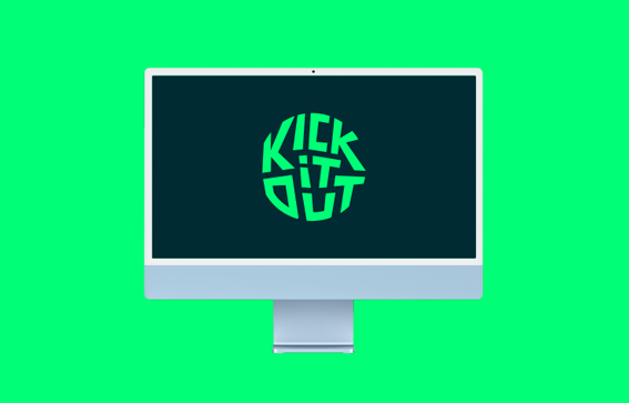 Computer screen with Kick It Out background