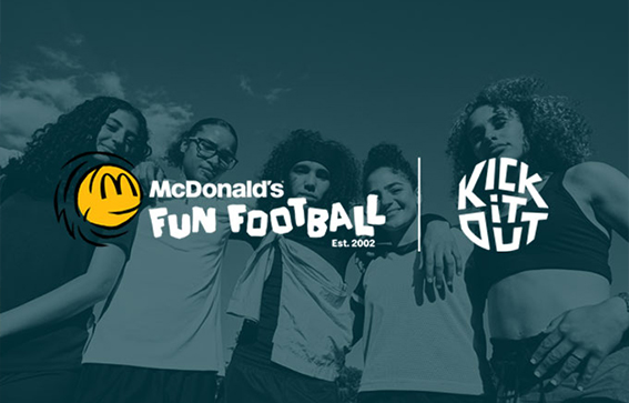 Group picture with blue overlay with McDonald's and Kick It Out logo